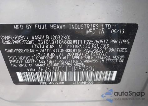 2014 Subaru Forester 2.5I Premium из США, поврежденный, VIN JF2SJAEC1EH457201